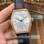 Swiss Franck Muller Geneve Silver Arabic Numerals Dial With Diamond Bezel Watch